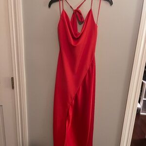 Red Halter Midi Dress